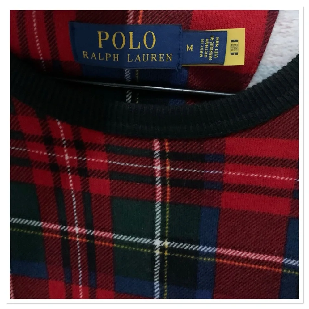 Polo Ralph Lauren Tartan Buffalo Check Plaid Crewneck Sweater Red Size Medium